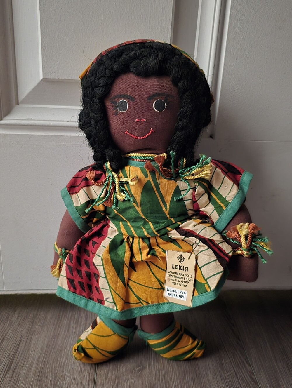 LEKIA Handmade African Rag Doll Ghana Yaa Thursday Kente Print Collectible Tags